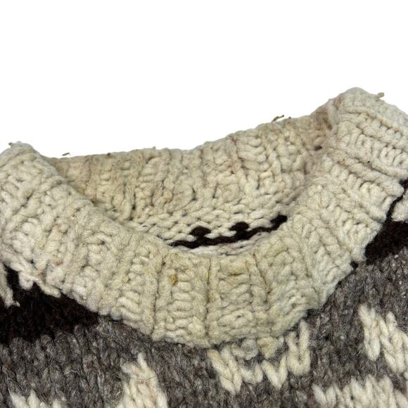 Vintage 80s 90s Crewneck Knit Fair Isle Sweater FLAW Cream Brown Medium - Picture 7 of 7